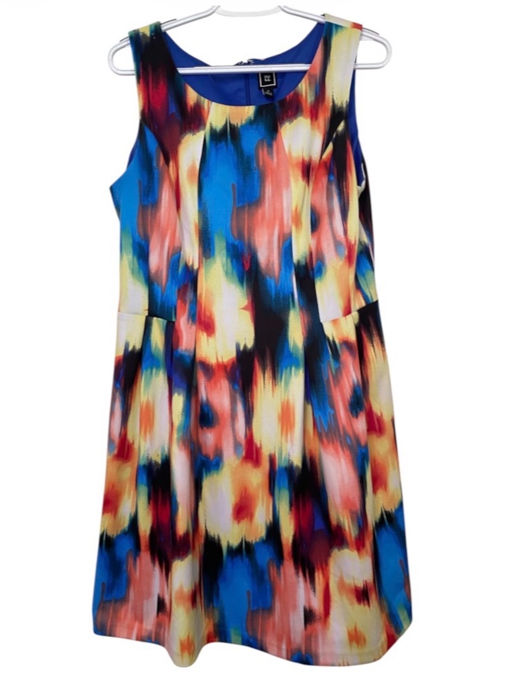 RMLL Sleeveless Abstract  Multicolor Print Midi Dress A Line Size 14 office